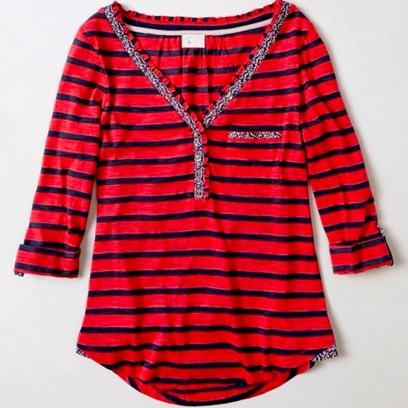 Anthropologie Postmark Floral Trimmed Henley, Size S - Picture 1 of 6